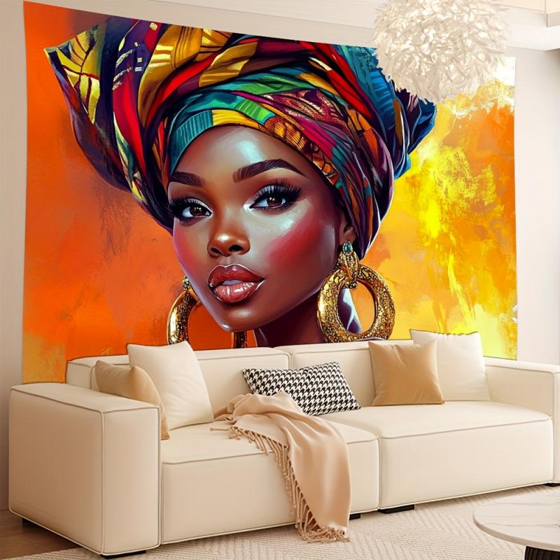 VIKAMA African Style Female Portrait Tapestry Living Room Homestay Studio Sofa Background Wall Atmosphere Decorative Tapestry