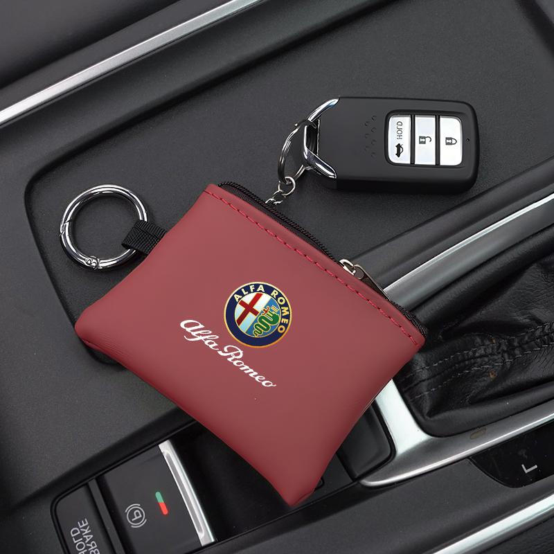 Car Leather Key Case Keychain Mini Storage Bag Auto Accessories For Alfa Romeo Giulia Stelvio Giulietta 156 159 147 Mito Tonale YY1