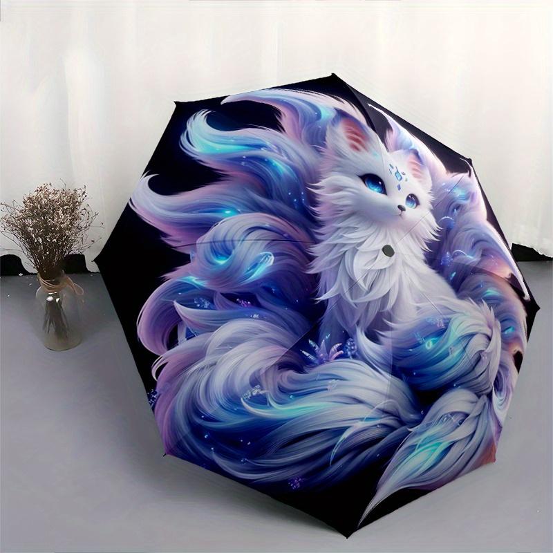 1pc White Nine Tailed Fox Automatic Opening and Closing Umbrella - Suitable for Various Occasions, Outdoor Activities, Lightweight and Durab