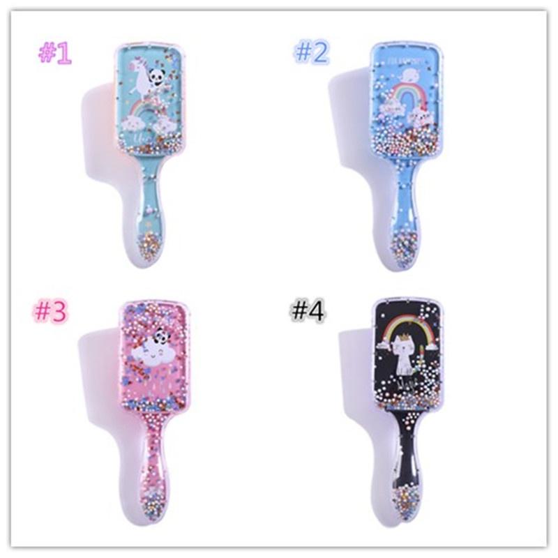 Children's Cartoon Unicorn Panda Rainbow Printing Airbag Foam Ball Transparent Hairdressing Plastic Comb Rainbow Comb