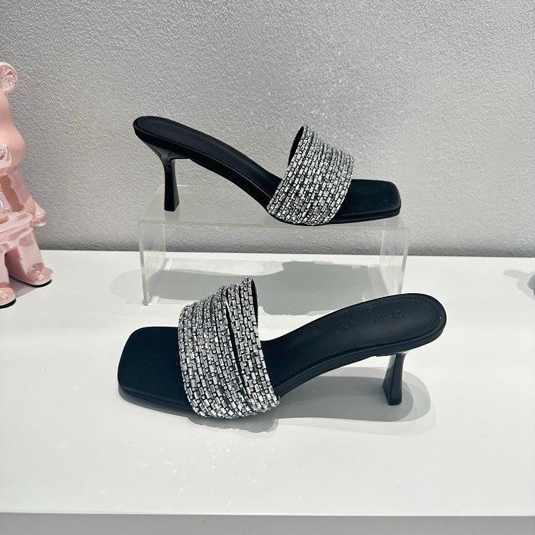 

Мода 2024 года, женские босоножки, летние туфли на высоком каблуке с хрустальным поясом, черные женские тапочки, сексуальные роскошные босоножки для вечеринок с квадратным носком 40 чёрный