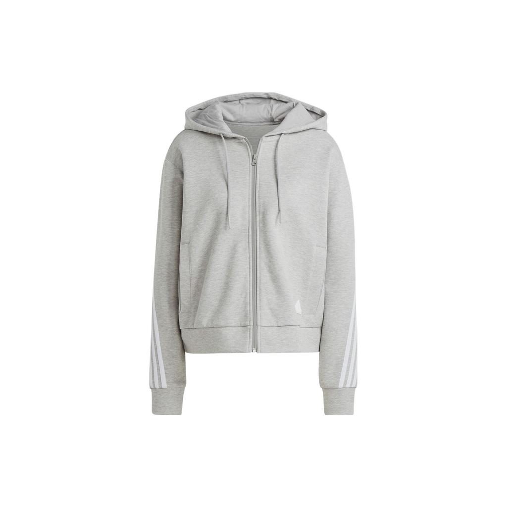 Adidas Striped Hooded Zip-Up Sweatshirt Women Sweatshirts Gray IB8511