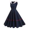 Retro Nautical-style Woven-strap Dress In a Hepburn-inspired Design, Featuring a Full Skirt and Mid-length Cut for a Sophisticated and Elegant Look