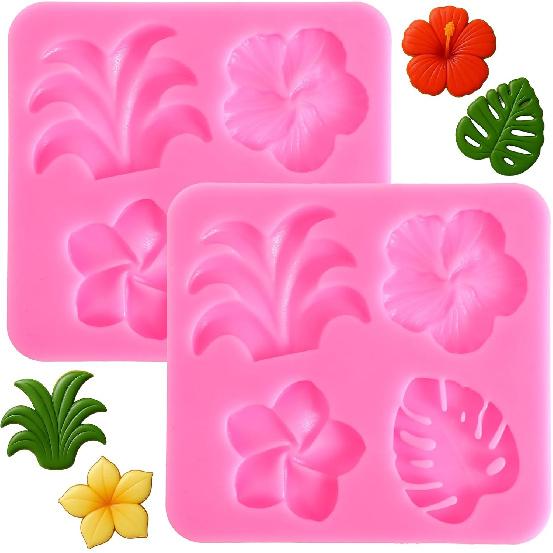 TIESOME 2 Pieces Tropical Flowers Leaves Silicone Mold, Plumeria Hibiscus Leaf Chocolate Fondant Mold Flower Monstera Leaf Molds for DIY Chocolate