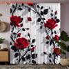 2Pcs Polyester Red Rose Vibrant Printing Window Curtains Birthday Party Decoration Backdrop Drapes for Living Room