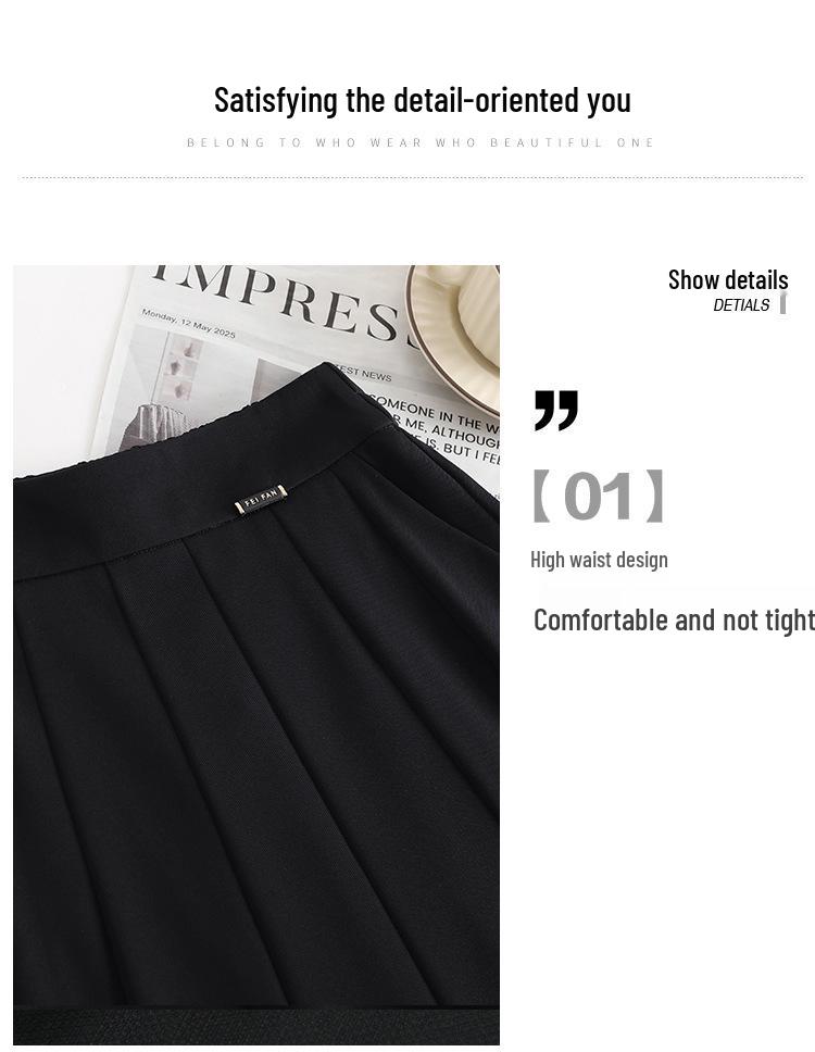 Spring 2025 Women's High-Waist Pleated A-Line Skirt - Casual Mid-Length Swing Skirt