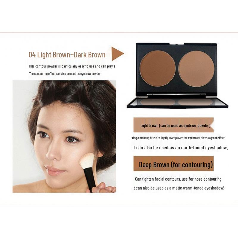 Двухцветная палетка для контуринга и румян NOVO: Хайлайтер, Контурная пудра, Пудра для теней на носу и румяна.