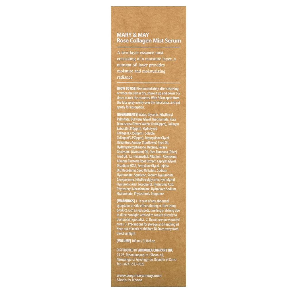 Mary & May, Rose Collagen Mist Serum, 100Ml(3.38Fl Oz)