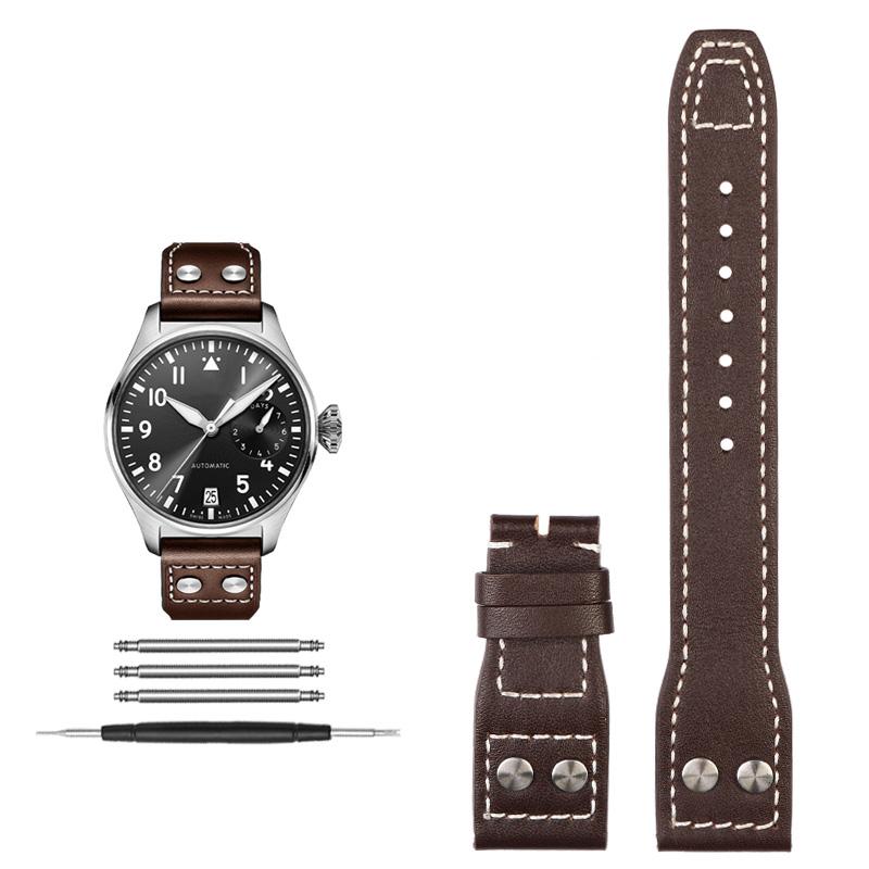 

For IWC Pilot Spitfire princekin Mark dermis watch strap 20mm 21mm 22 Black brown cowhide wristband Folding buckle watchband 22mm