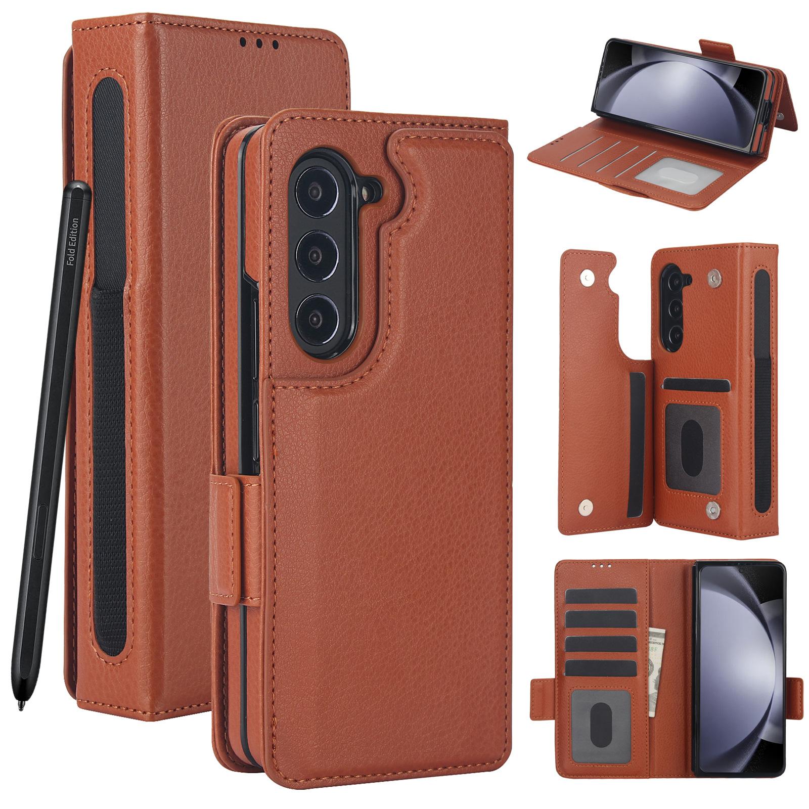 

Case for Samsung Galaxy Z Fold 7 PU leather , with card slots and S Pen compartment коричневий