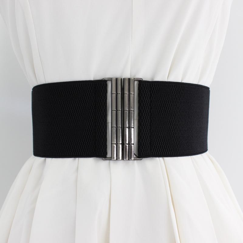 Women'S Plaid Pair Buckle Elastic Belt Decorative Coat Dress Waist Elastic Wide Waist Seal Three Sizes