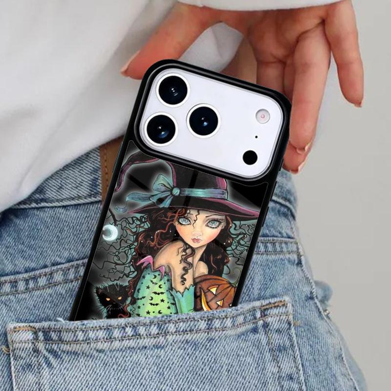 Halloween Witch Girl Art Phone Case for iPhone 16e 15 14 13 12 17 Pro Max Plus Air 17pro Cover Coque
