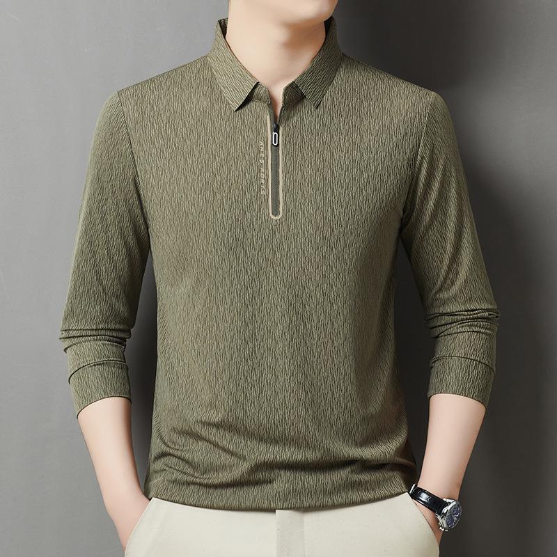 Men'S Long-Sleeved Polo Shirt Lapel T-Shirt Light Luxury Casual Anti-Wrinkle Dry Skin-Friendly Business Breathable Versatile Top