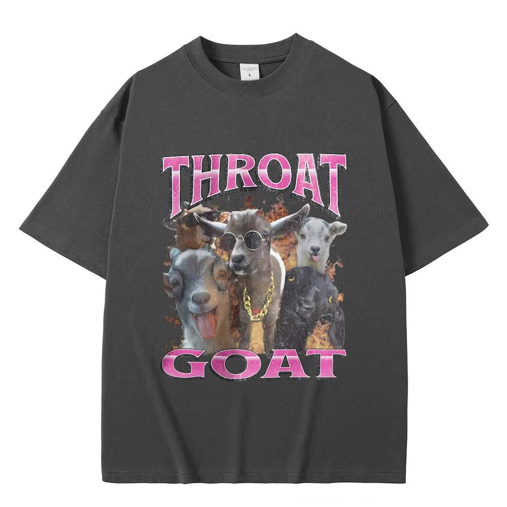 Funny Throat Goat Graphic Print Tshirt Male Fashion Oversized Streetwear Unisex Women Casual High Quality Pure Cotton Short Sleeve