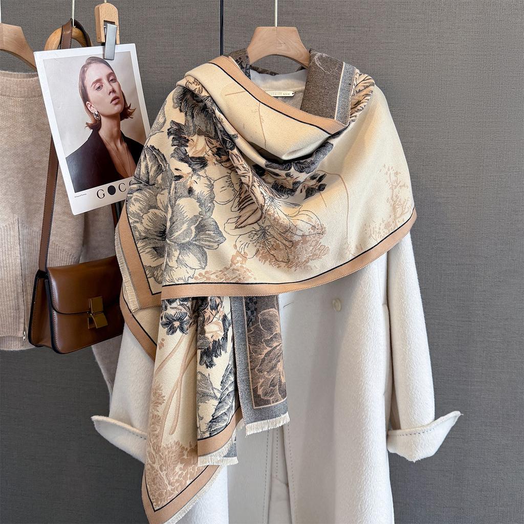 Cashmere Soft Warm Fringe Pashmina Shawl New Luxury Brand Two-Sided Jacquard Scarf Pashmina Winter Coldproof Windproof Blanket