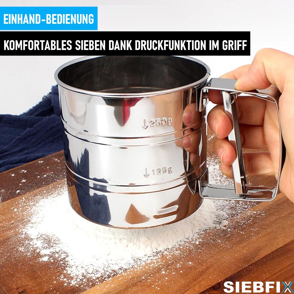 Tamis à farine SIEBFIX en acier inoxydable, tamis à une main, tamis de cuisine, tamis à sucre en poudre