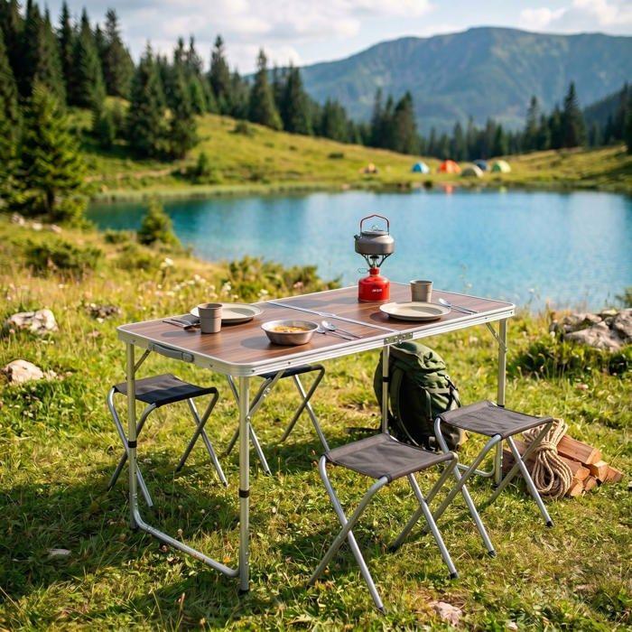 Folding Camping Set - SPRINGOS - CS0178 - 3-level Adjustable Height - Suitcase Format - 4 Folding Chairs