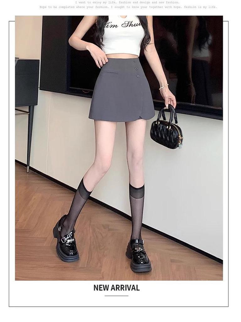 Women's High-Waist A-line Skirt with Irregular Slit and Anti-Exposure Design