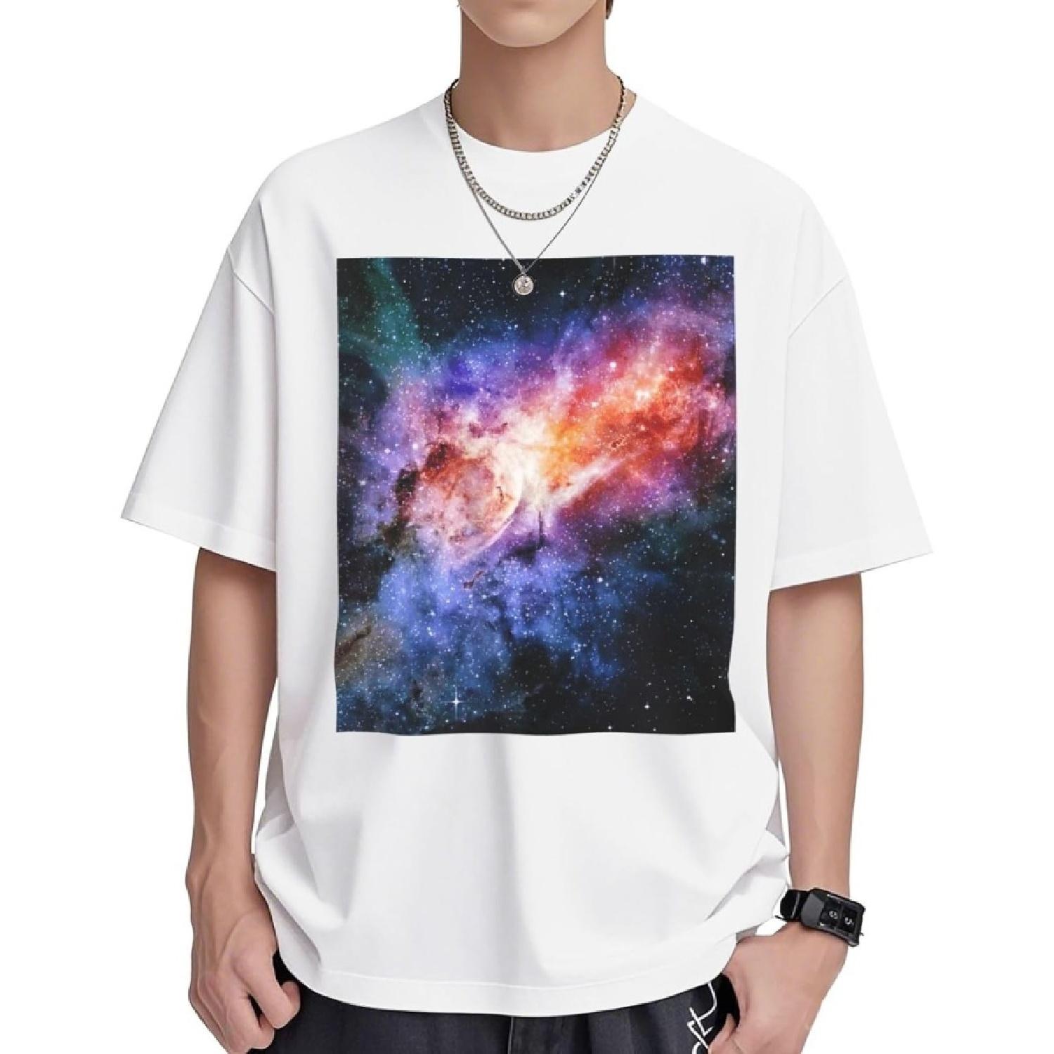 

Galaxy in The Universe Print Men s Casual T Shirts Cotton Hip Hop Tshirts Summer Short Sleeve Print Tops XXXXXL білий