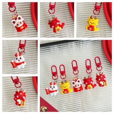 Creative Lion Dance Pendant Resin Chinese Style Keyring Lovely Zodiac Dragon Keychain  Kids