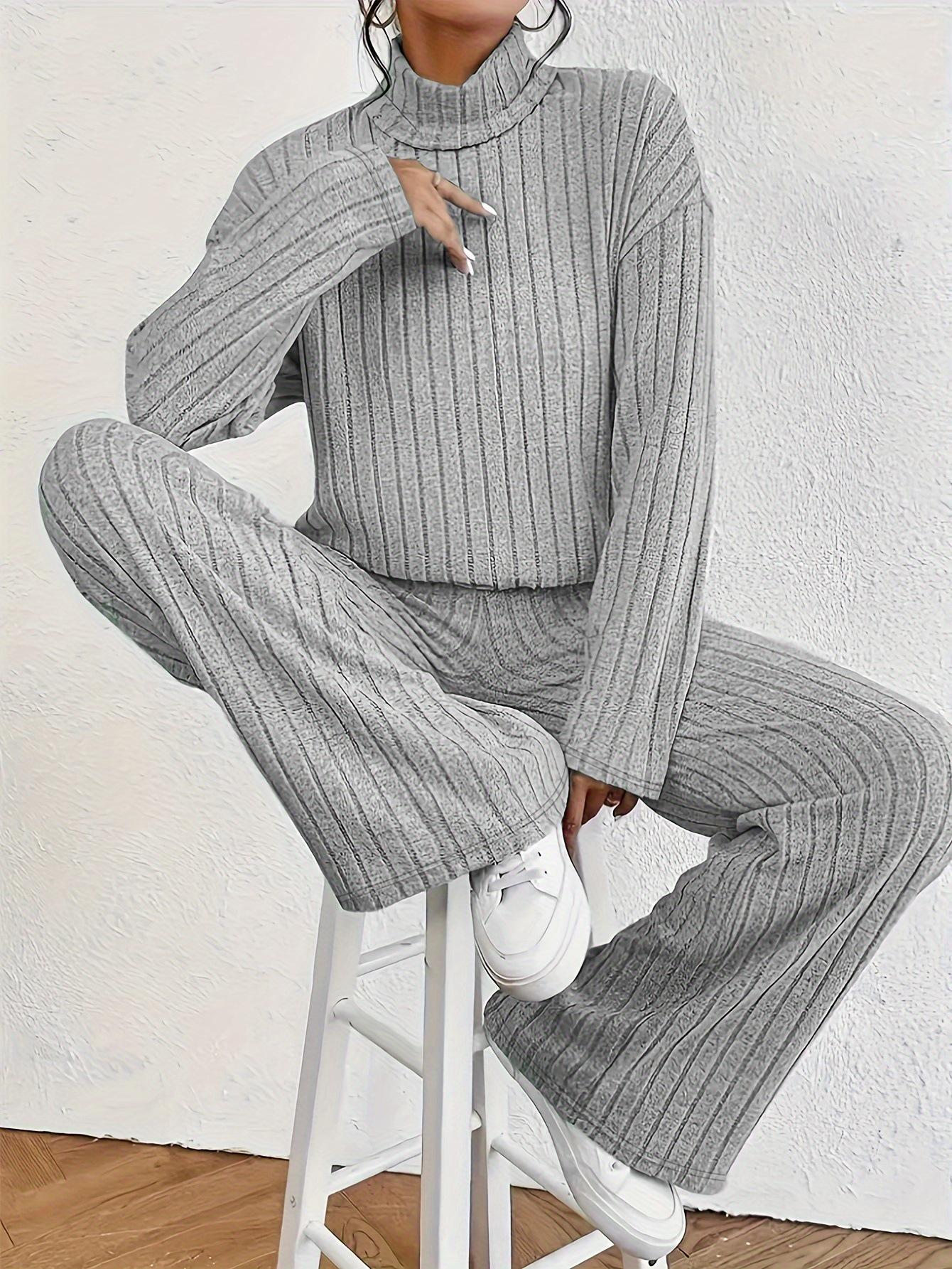 

European & American Women s Autumn/Winter Long Top & Pants Set - Warm, Comfortable, Casual Home Wear L