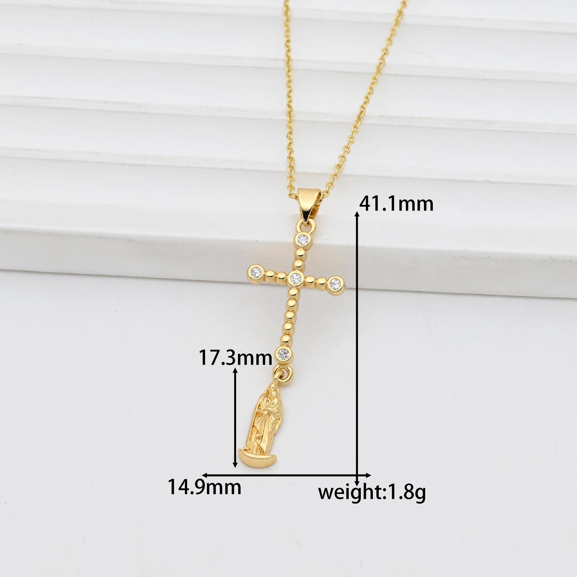 18k Gold-Plated Copper Cross Pendant with Zircon  Virgin Mary Design - Trendy Clavicle Chain DIY Pendant Only #5