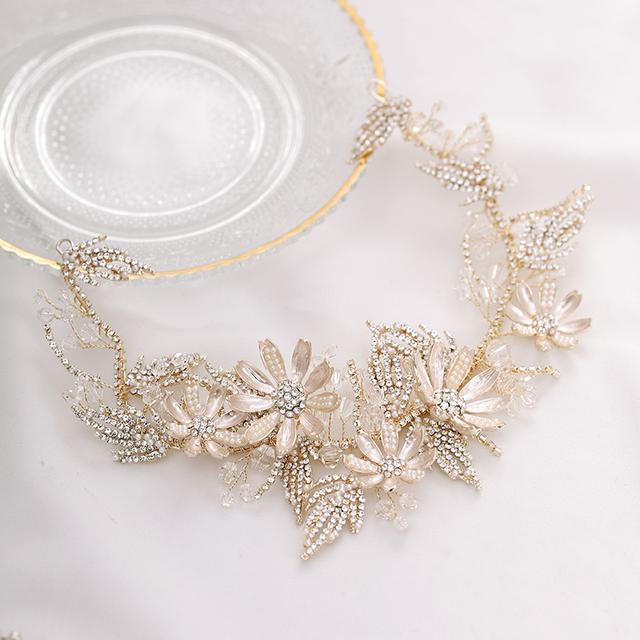 Trendy Wedding Tiara Baroque Crystal Flower Leaf Headdress Gold Rhinestone Headband Bridal Hair Jewelry Ms Wedding Accessories