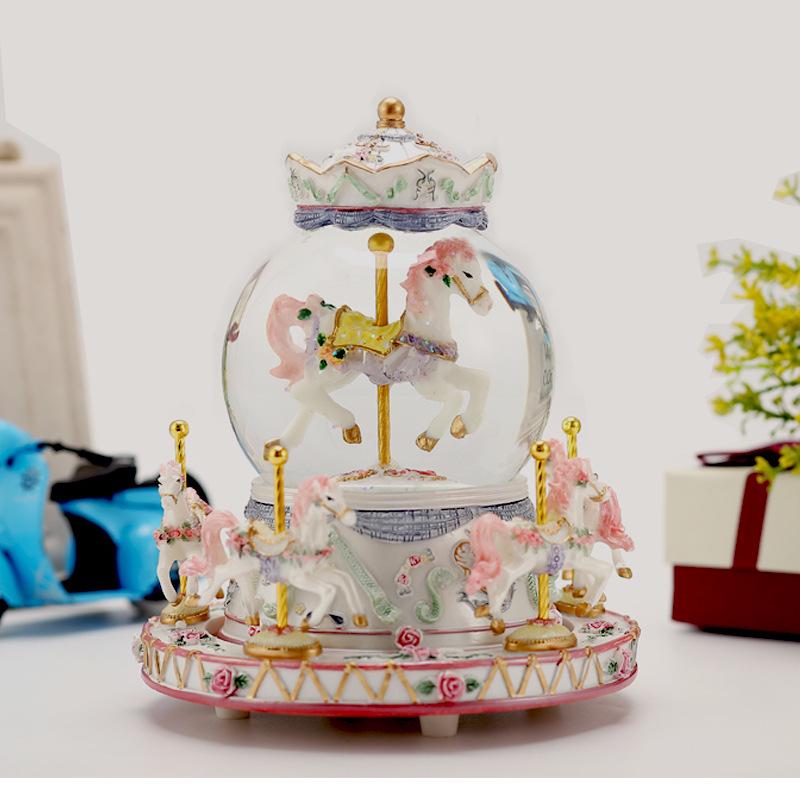 Light-Up Carousel Crystal Ball Music Box with Snowfall Effect - Perfect Christmas or Birthday Gift