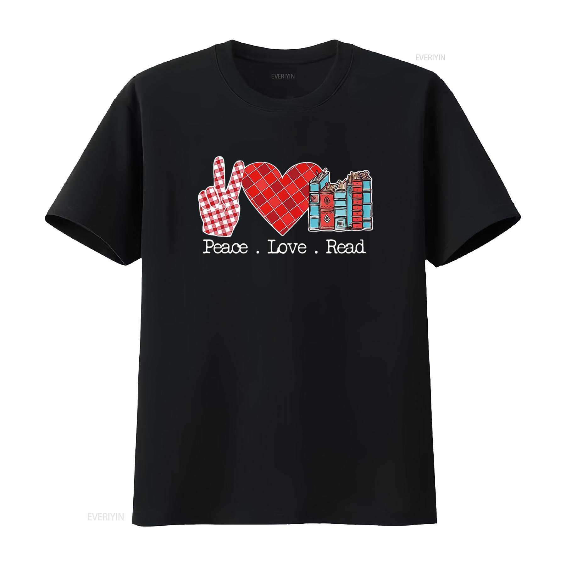 

Peace Love Read Teacher Reading Books s T Shirt Women s Stylish Summer Tops with Cool vintage Washed Soft Stretched Comfortable 4XL