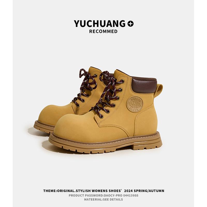 Martin boots women's autumn new thick-soled big-headed short boots outdoor casual versatile big yellow boots women's