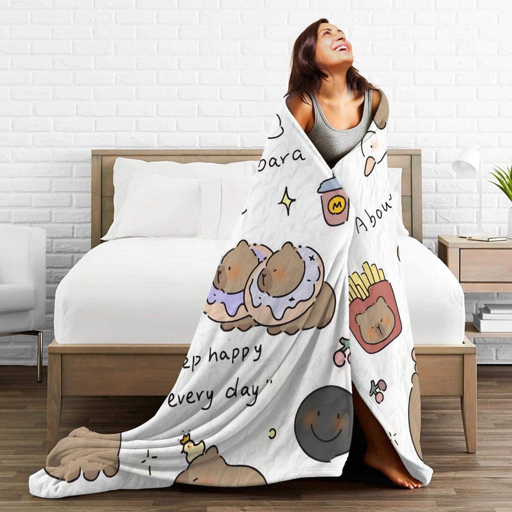 Soft Blanket Children Camping Capybara Throw Blanket Flannel Bedspread For Living Room Graphic Sofa Bed Cover