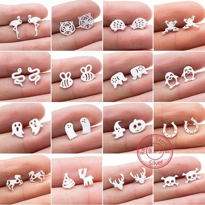 100% Echter Sterling-Kupfer 925 Mode Ohrstecker Minimalistisch Igel Tiger Pinguin Schlange Knorpelstecker Hypoallergen Geschenk