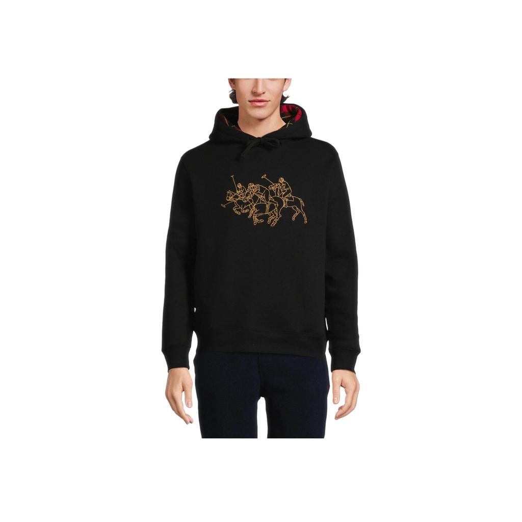 Polo Ralph Lauren Patterned Number Embroidered Hooded Pullover Drop Shoulder Long Sleeve Sweatshirt Men Sweatshirt Black 710926119-001