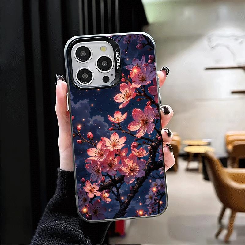 Dreamy Night Cherry Blossom Tree Soft Phone Case for iPhone 15 16 17 Pro Max 17Air 16E 14 Plus 13 12 Mini Shockproof Cover Back