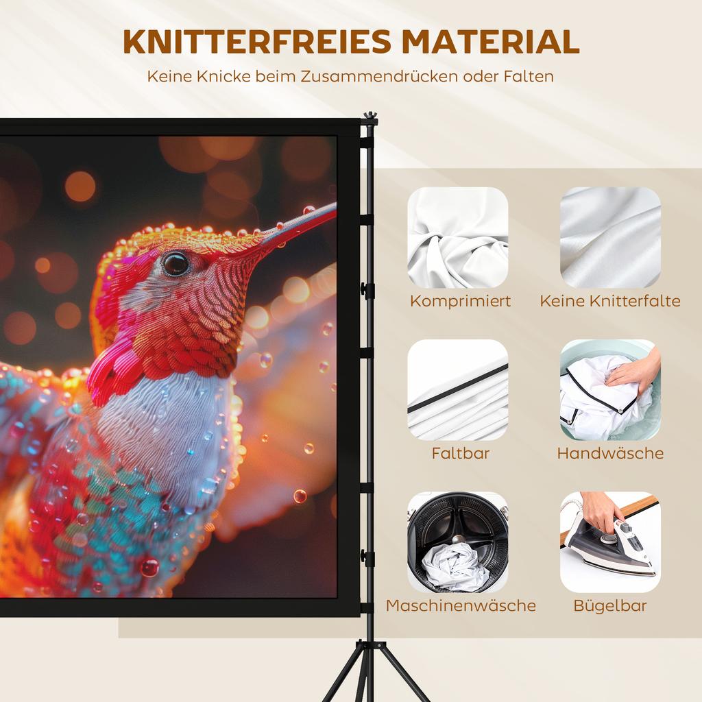 100-inch 16:9 HD 4K/8K projector screen with stand, portable double-sided screen with foldable tripods, white