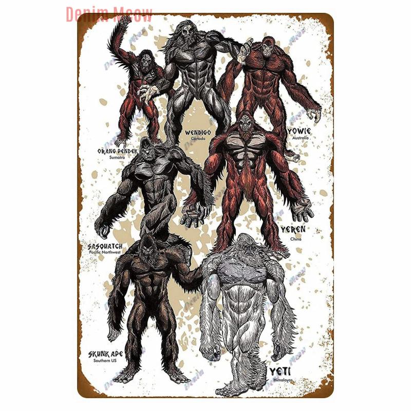 Vintage Bigfoot Crossing Metal Wall Decor, Warning Bigfoot Area, Tin Signs, Retro Decorative Stickers, Home Decor,  WY288
