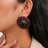 European and American Retro Wood Round Silver Needle Simple Personality Niche Earrings Simple Earrings