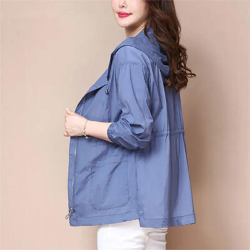Casual Hooded Mid-length Sunscreen Clothing Summer Large Size Loose Sunscreen Clothing Lightweight Cardigan