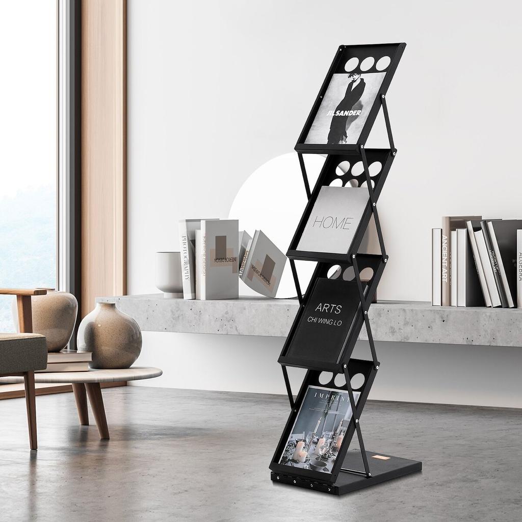 Foldable Magazine Display Rack 4 Pocket Brochure Literature Display Stand