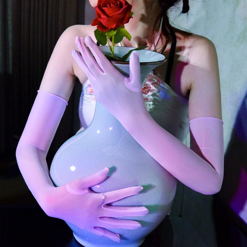 Stockings Gloves912Needle Oil Glossy High Elastic Fingerless Gloves Ultra-thin Black Silk Smooth Sunscreen Bride Sexy Five-finge