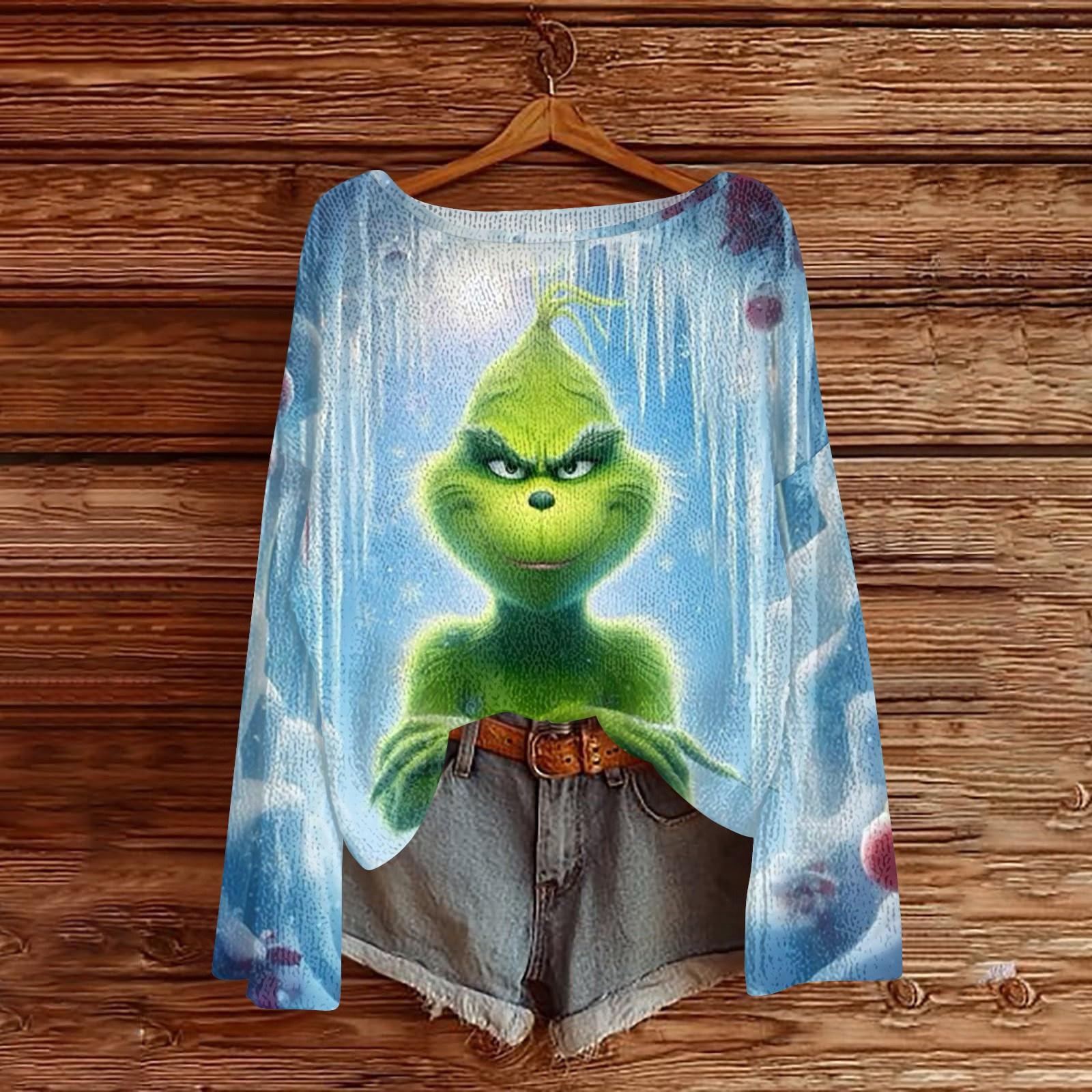 

Рождественские толстовки для женщин Вязаный свитер Милая рубашка Осенний свитер с круглым вырезом Топы S синий