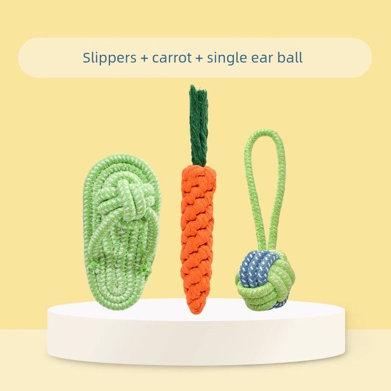 

Dog Toy Bends and Hitches Carrot Molar Bite Rope Corgi Slippers Tug of War Interactive Bite-Resistant Ball of Cotton Rope Pet Supplies Main picture three-piece set [loss impulse]]