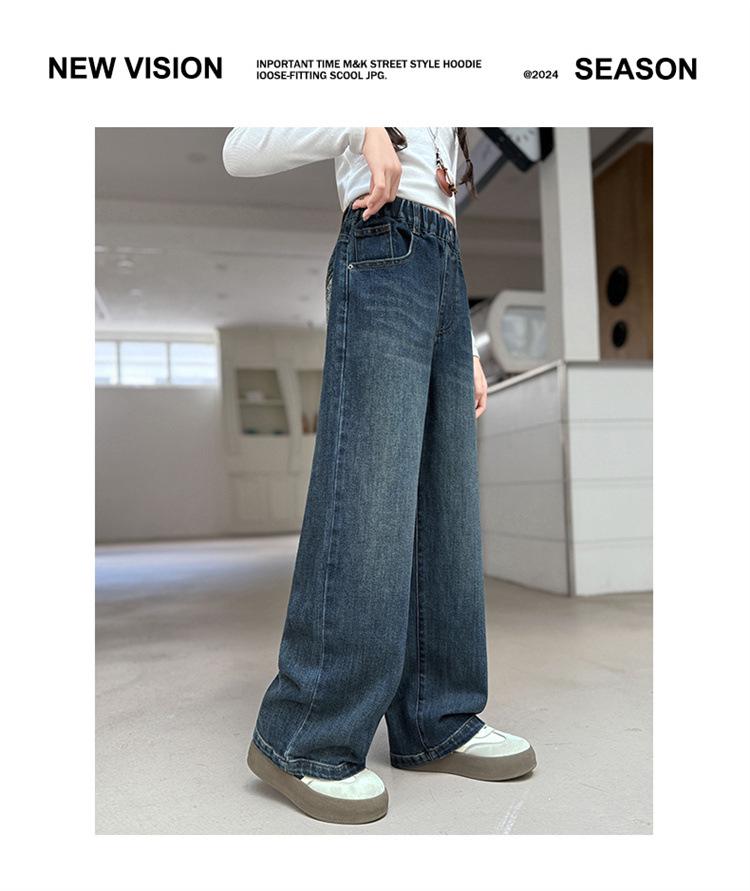 Big Girls' Stylish Straight-Leg Wide-Leg Jeans - Korean Style, 2025 Collection