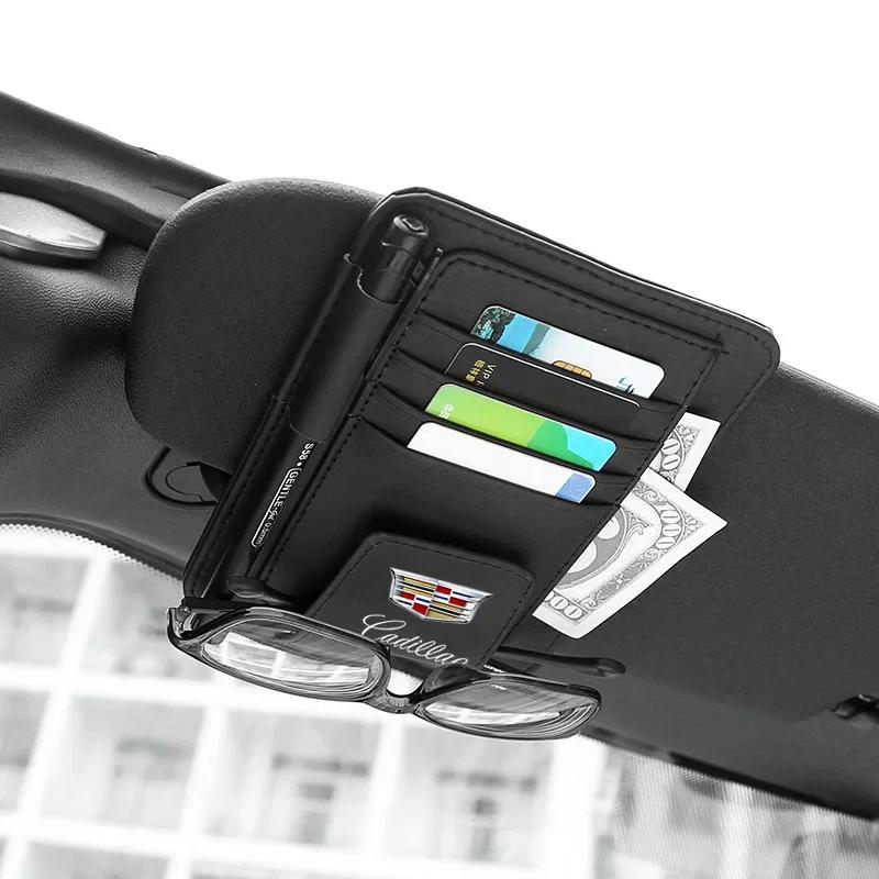 For Cadillac Logo Seville XT4 CT4 SLR STS EXT CTS Escalade CT5 Coupe Car Sun Visor Sunglasses Clip Card Holder Auto Accessories