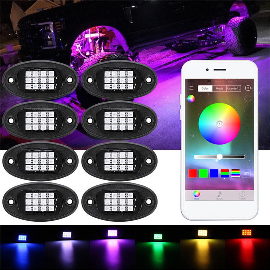 8 Pcs RGB LED Car SUV Chassis Decoration Lights Rock Lamps Bluetooth APP Control