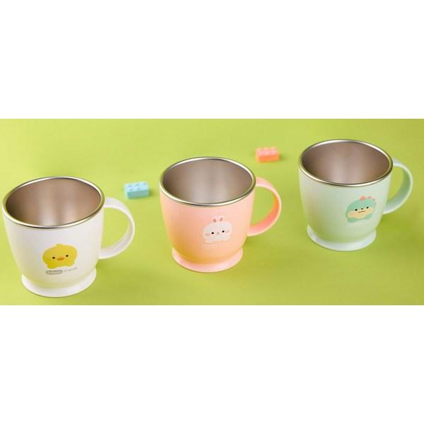 Edison Children's Friends Non-slip Stainless Steel One-Hand Cup 2-piece Set, Mint (dinosaur), White (duck), 1 Set