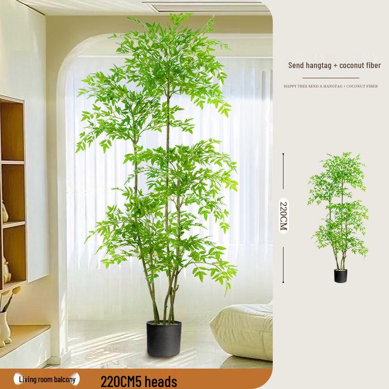 High-End Nandina Domestica Floor-Standing Faux Green Plant for Indoor Decoration