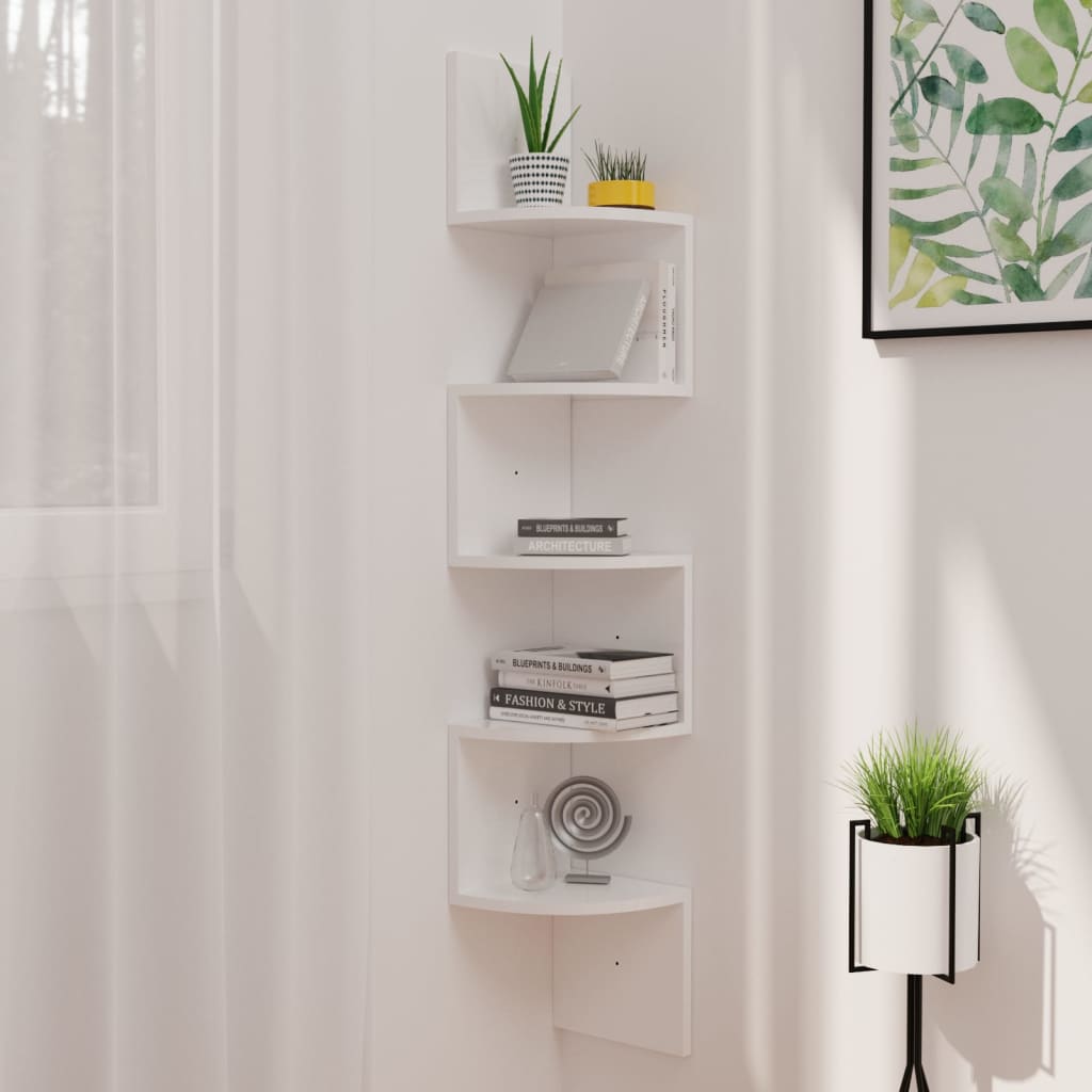 Vidaxl Corner Wall Shelf, High Gloss, White, 19X19X123 Cm