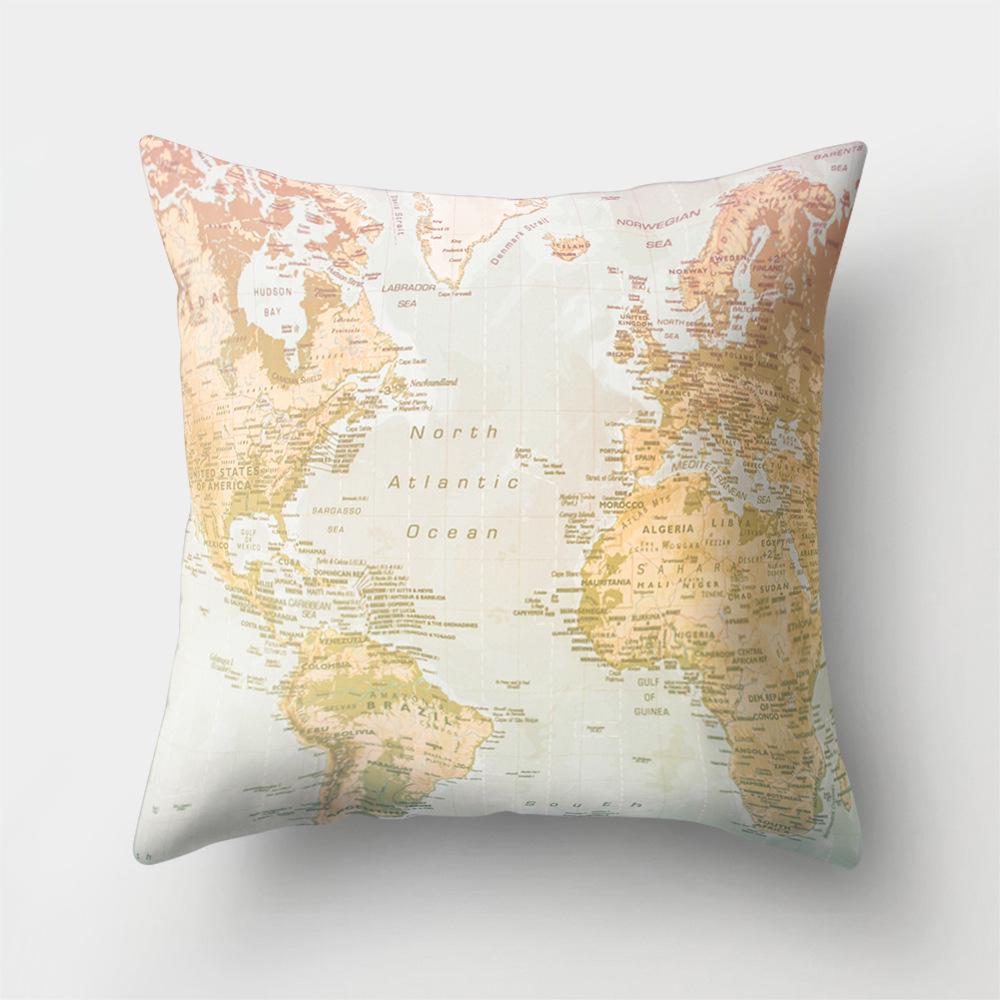 World Map Cartoon Decorative Cushion Set Decorative Pillowcase Sofa Room Bed Cushion Cover Home Decor
