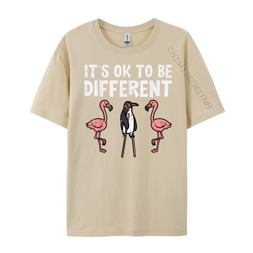 Penguin Its Okay To Be Different Flamingo Graphic T Shirts 100 Cotton Luxury Clothes Men Tee Shirt Loose